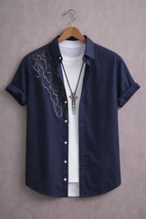 Men’s Navy Blue Abstract Line Designer Shirt