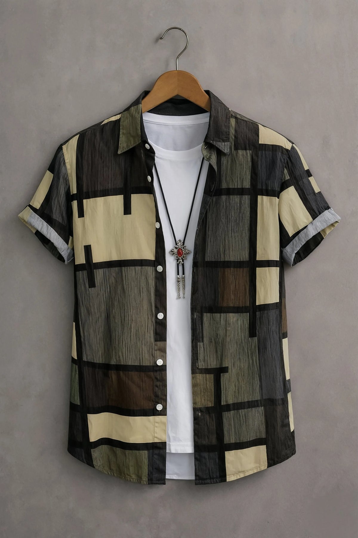 Men’s Abstract Block Pattern Printed Shirt