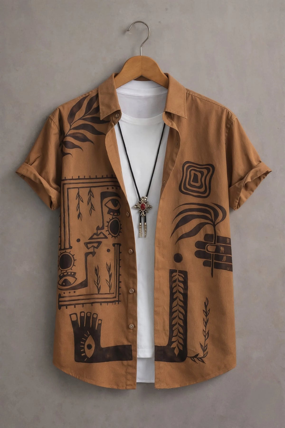 Men’s Brown Tribal Art Printed Shirt