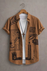 Men’s Brown Tribal Art Printed Shirt