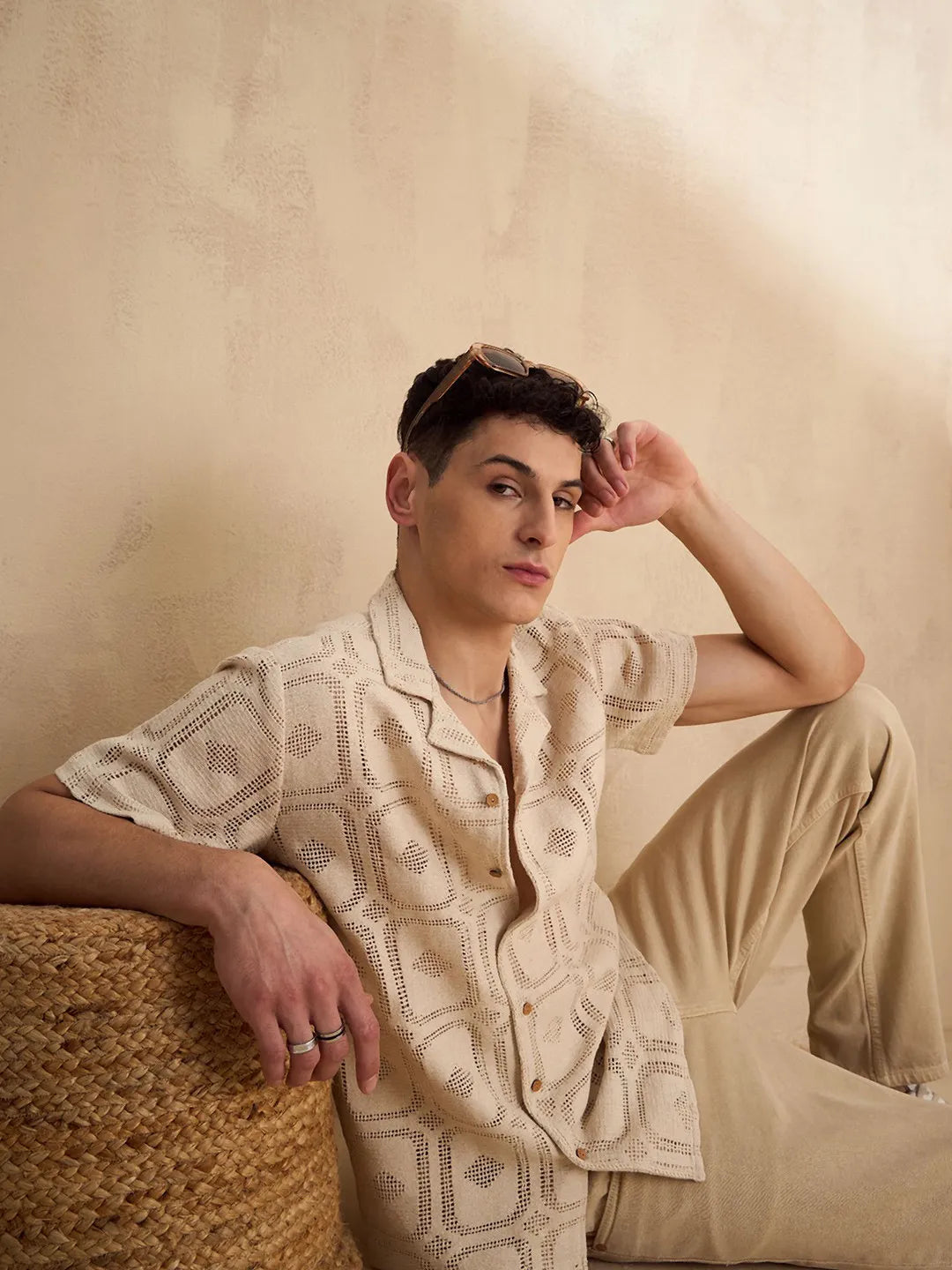 The Dune Mirage Card Pattern Shiffli Cotton Shirt