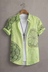 Men’s Lime Green Floral Line Art Printed Shirt