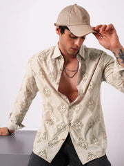 Desert Bloom Diamond Cut Full Sleeve Shiffli Cotton Shirt