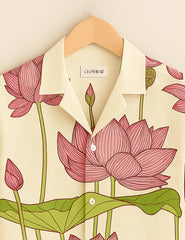 Pastel Cream Lotus Men’s Half Sleeve Shirt GenZ Edition