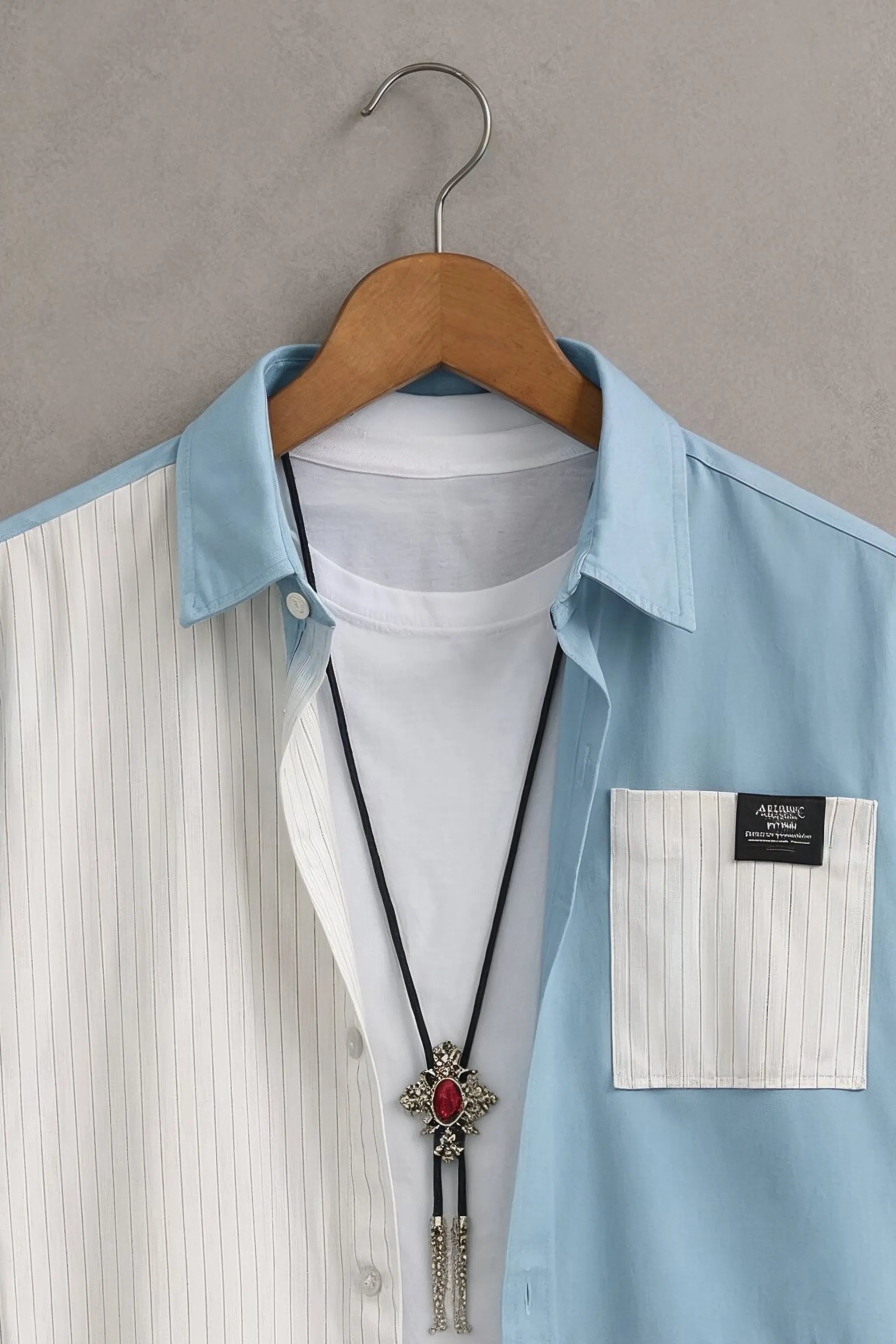 Men’s Sky Blue & White Panel Stripe Shirt