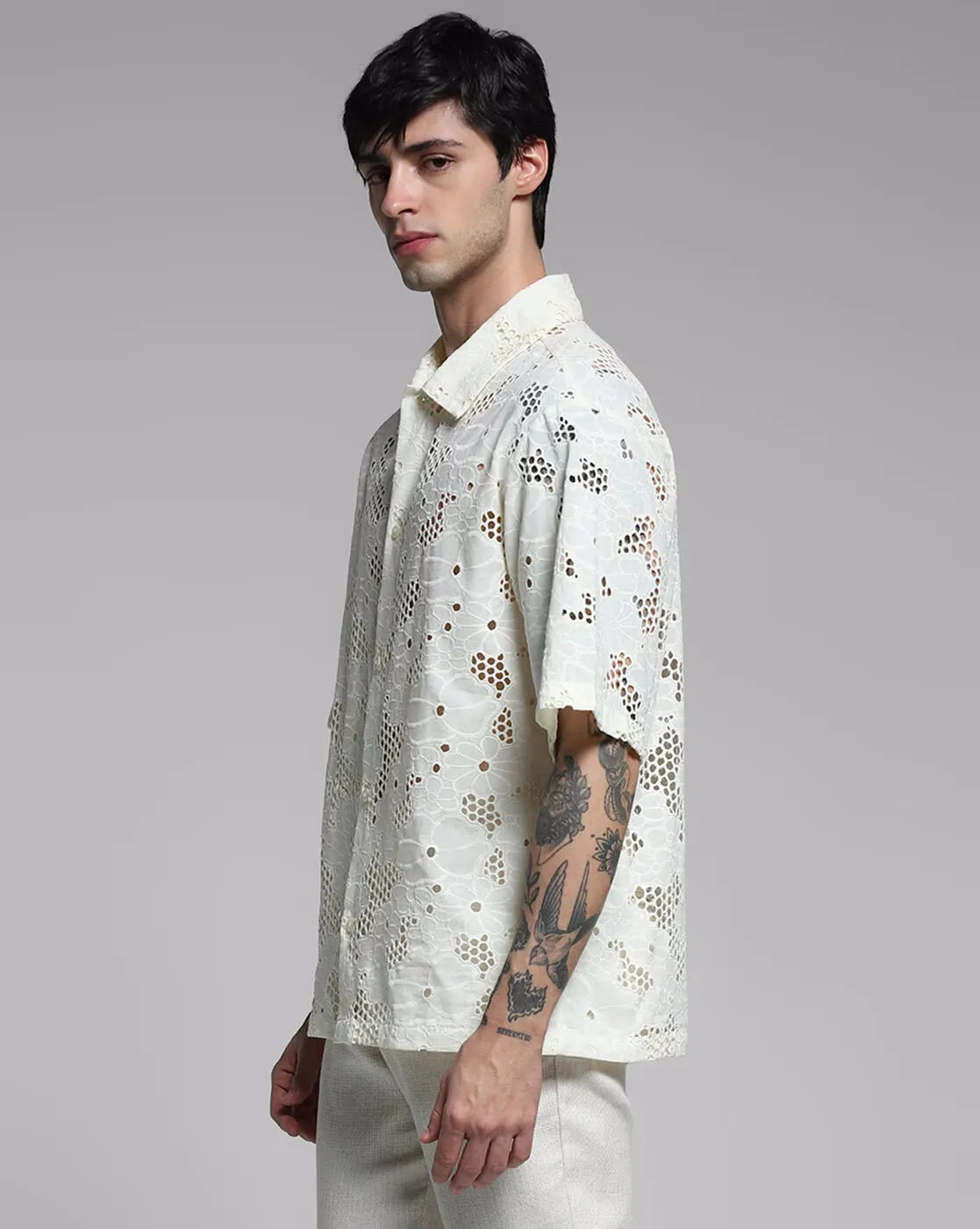 Honeycomb Nest Pattern New Arrival Shiffli Cotton Shirt