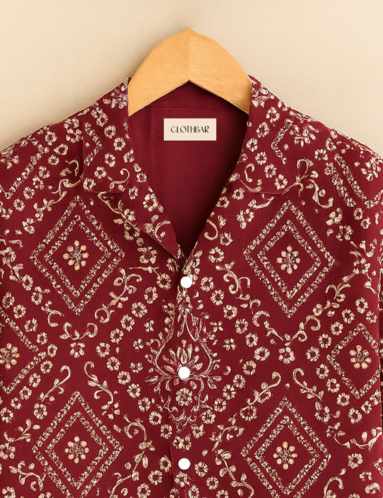 Maroon Floral Diamond Print Men’s Half Sleeve Shirt GenZ Edition