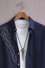 Men’s Navy Blue Abstract Line Designer Shirt