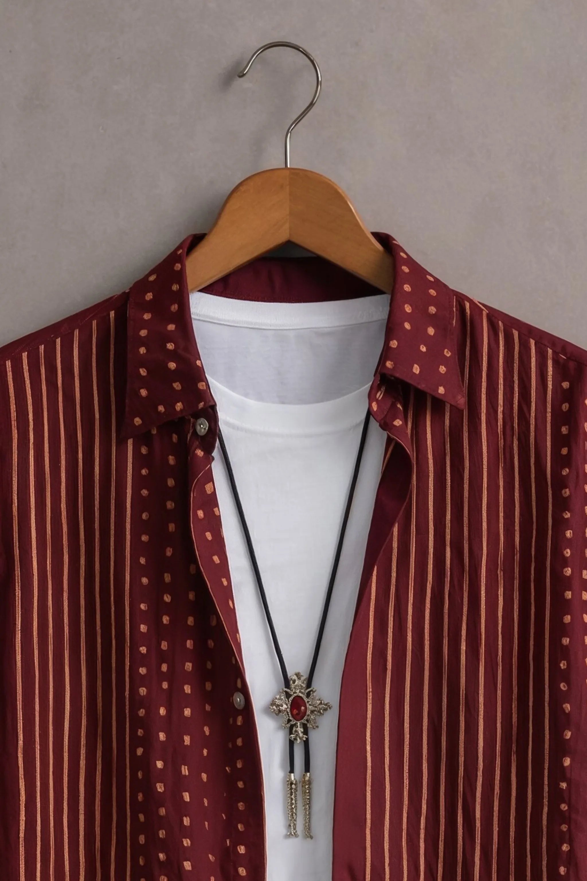Men’s Maroon Gold Stripe Printed Shirt