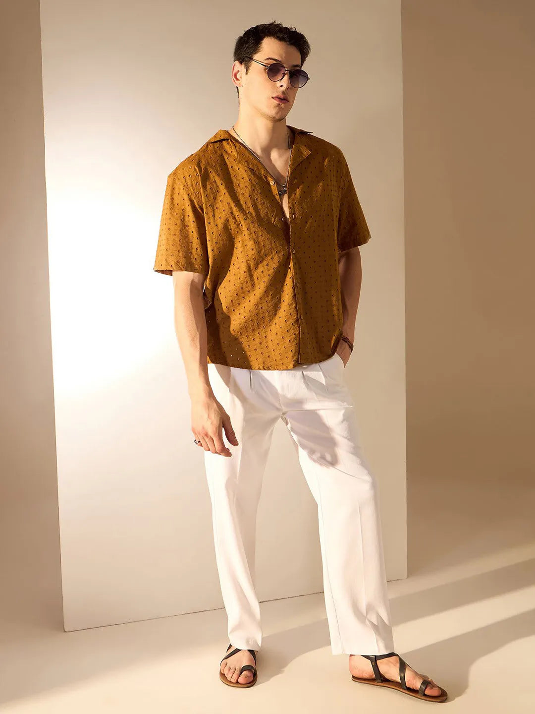 Mustard Orange Sunburn Mirage Shiffli Cut Shirt