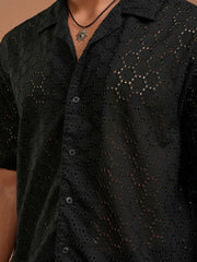 Dam Black Mirage Textured Trending Shiffli Shirt