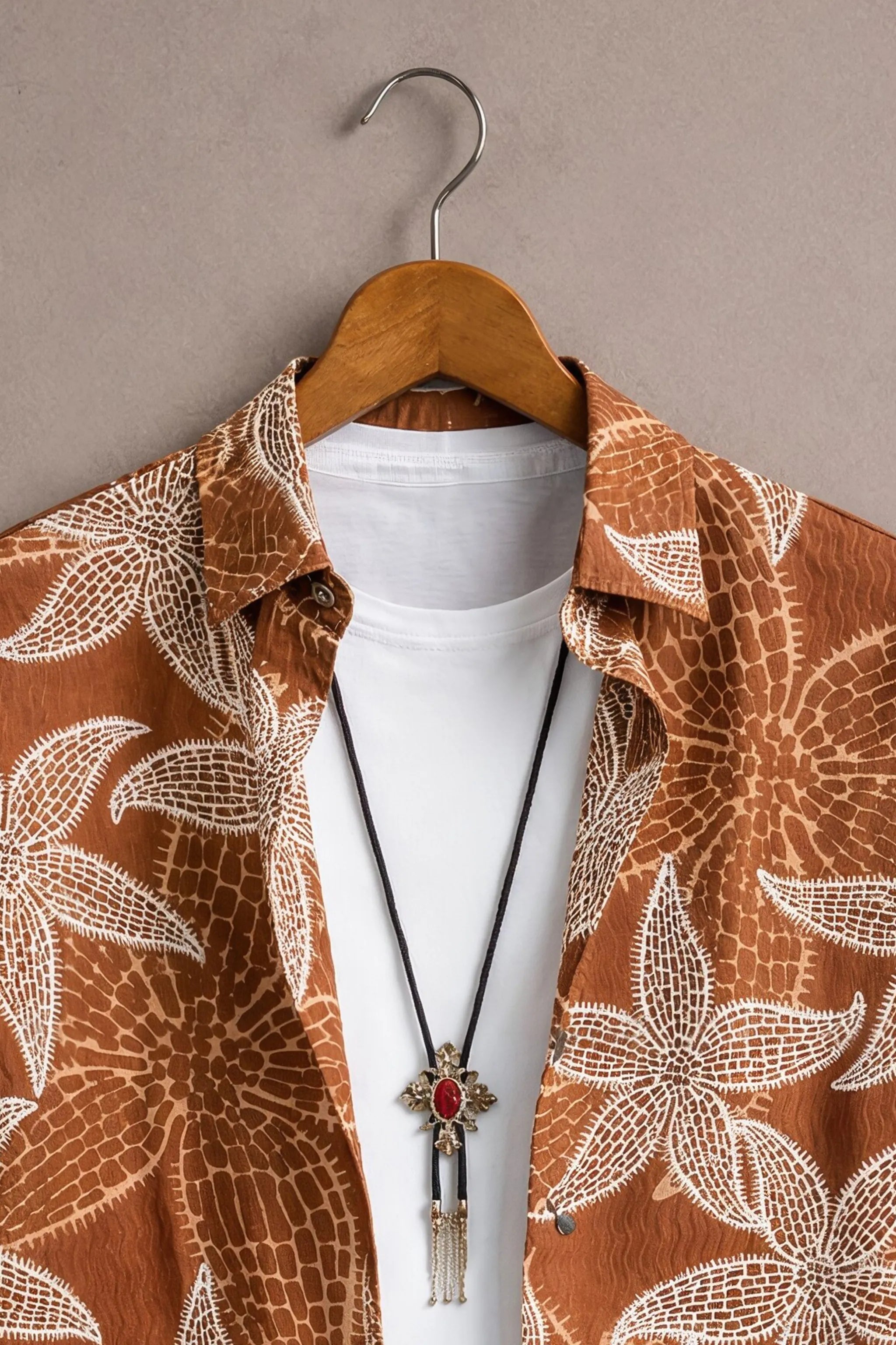 Men’s Premium Rust Brown Tropical Half Sleeve Shirt