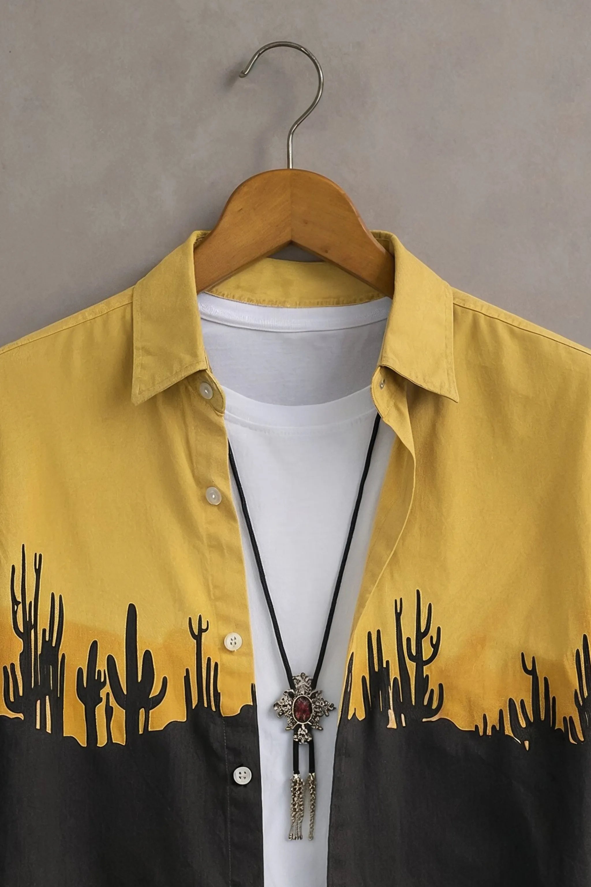 Men’s Yellow & Black Desert Cactus Printed Shirt