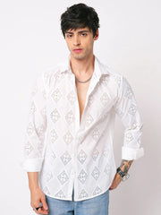 Pearl Horizon Textured Full Sleeve Shiffli Shirt