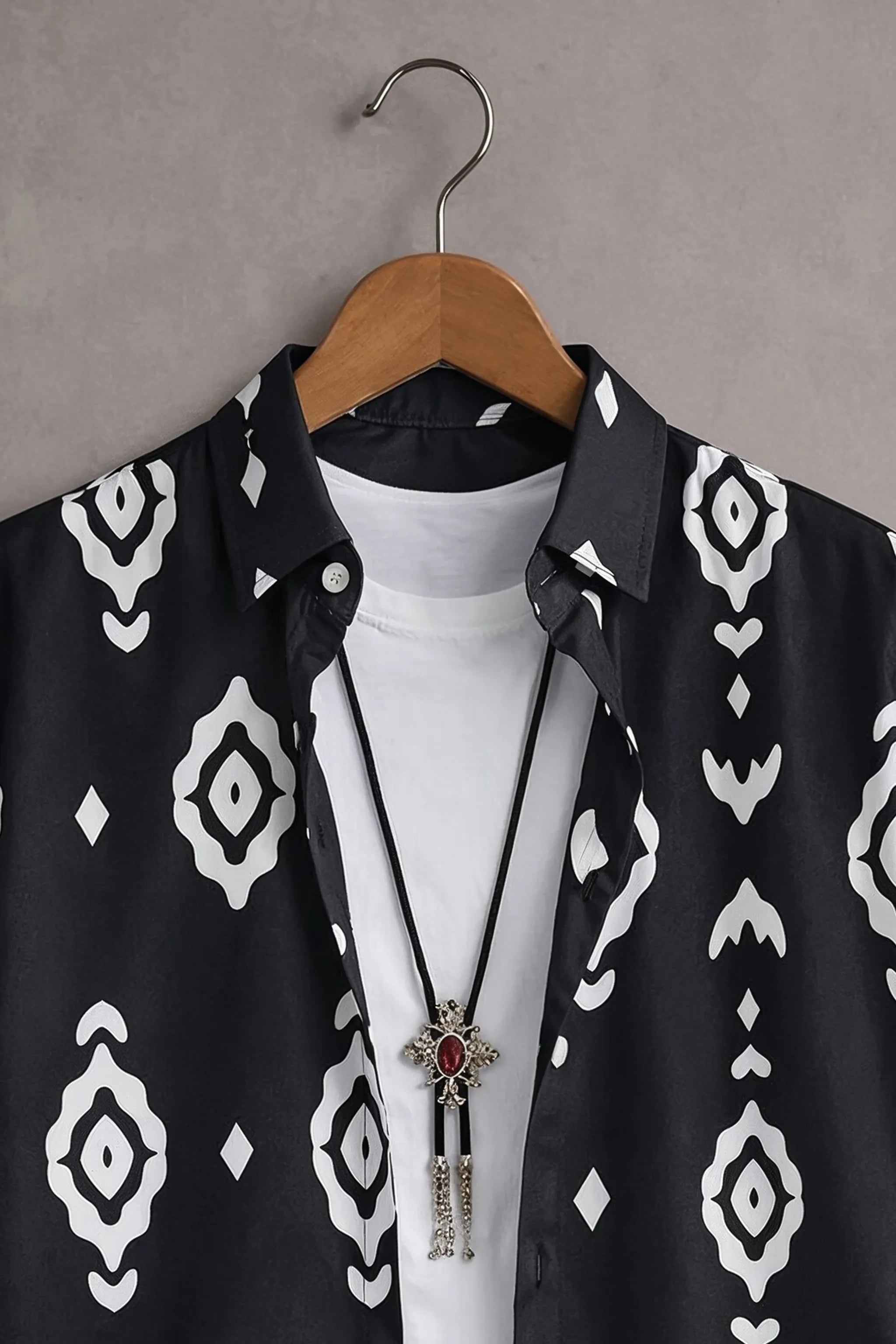 Men’s Black Tribal Geometric Printed Shirt