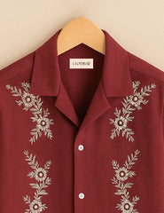 Classic Thread Work Maroon Printed Half Sleeve Shirt GenZ Edition
