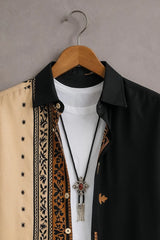 Men’s Black & Beige Ethnic Panel Printed Shirt