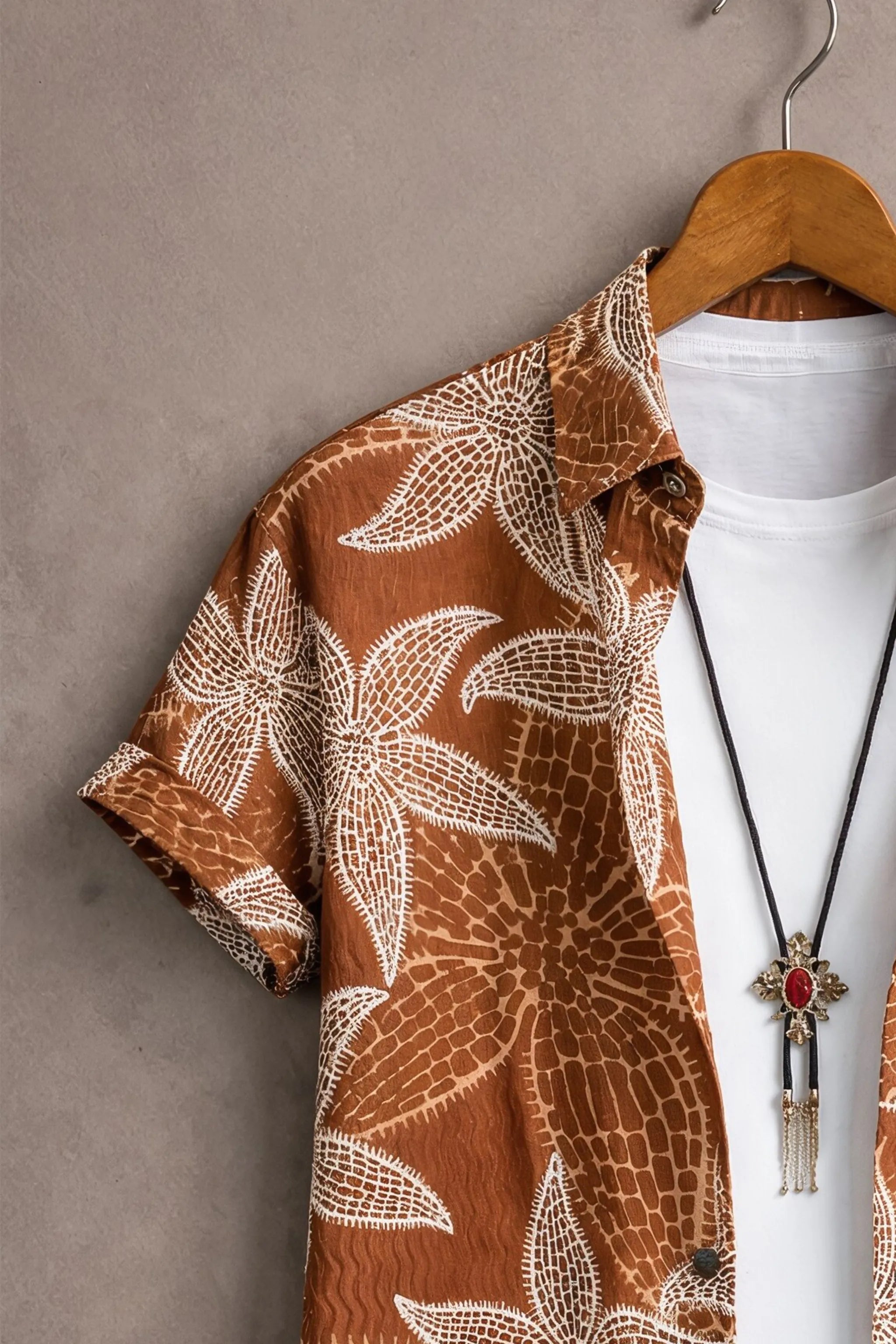 Men’s Premium Rust Brown Tropical Half Sleeve Shirt