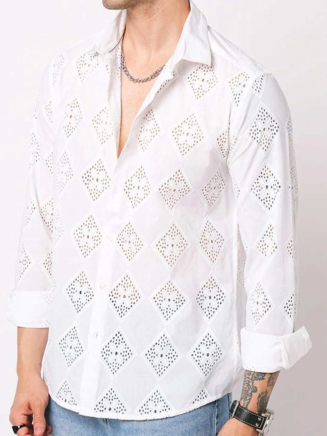 Pearl Horizon Textured Full Sleeve Shiffli Shirt
