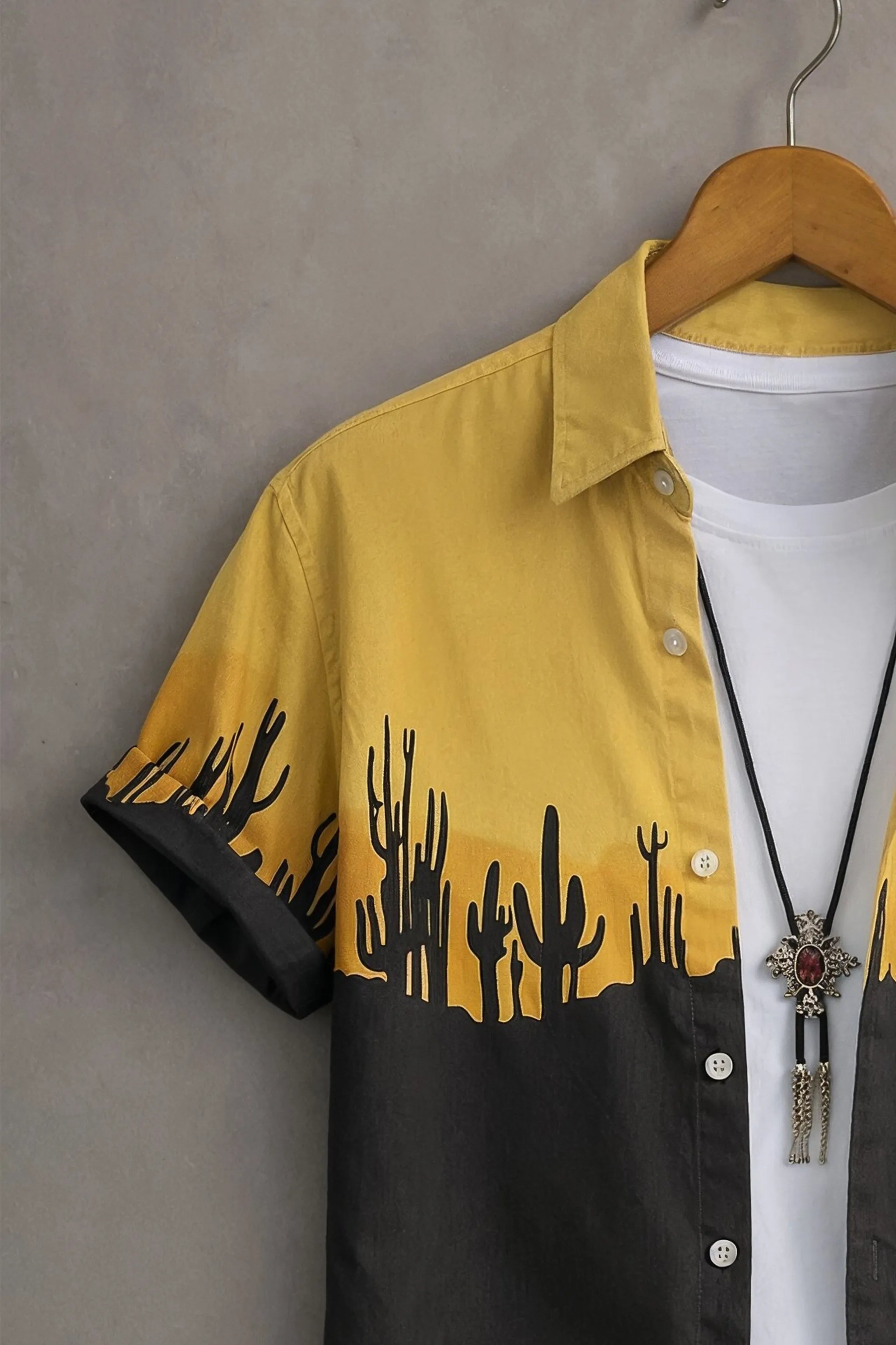 Men’s Yellow & Black Desert Cactus Printed Shirt