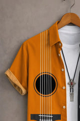Men’s Orange & Black Guitar Music Printed Shirt