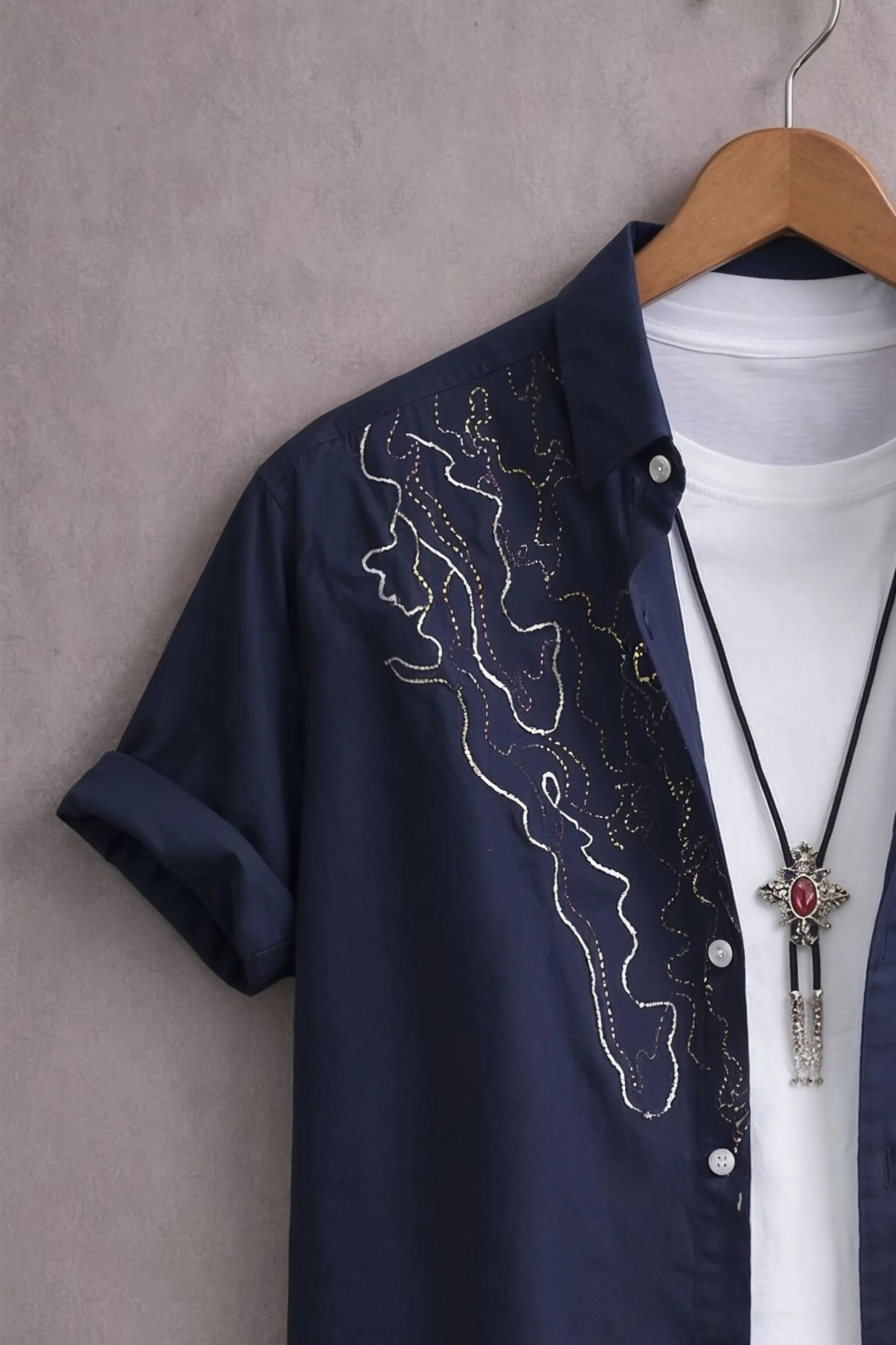 Men’s Navy Blue Abstract Line Designer Shirt