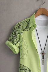 Men’s Lime Green Floral Line Art Printed Shirt