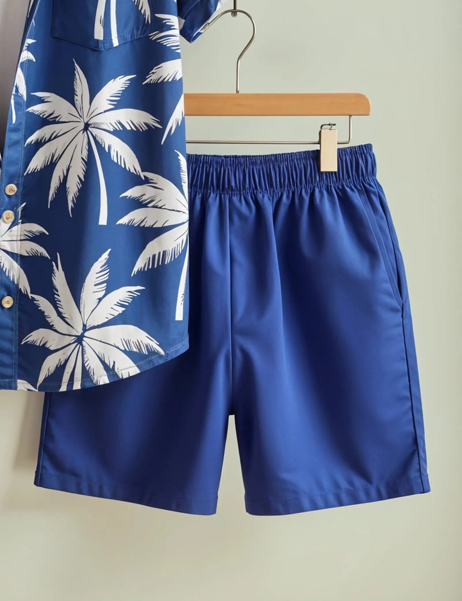 Men's Blue Palm Tree Print Shirt & Shorts Set – Tropical Summer Beachwear