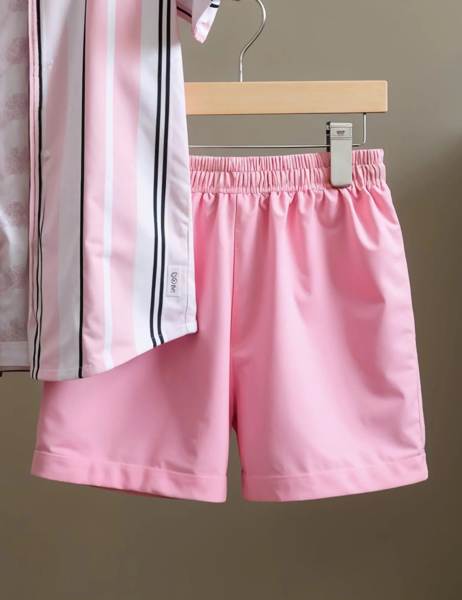 Men's Pink Striped Shirt & Shorts Set – Stylish Summer Two-Piece Outfit