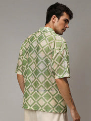 Green & Cream Rustic Harmony Shiffli Printed Shirt