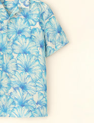 Sky Blue Hibiscus Printed Half Sleeve Shirt GenZ Edition