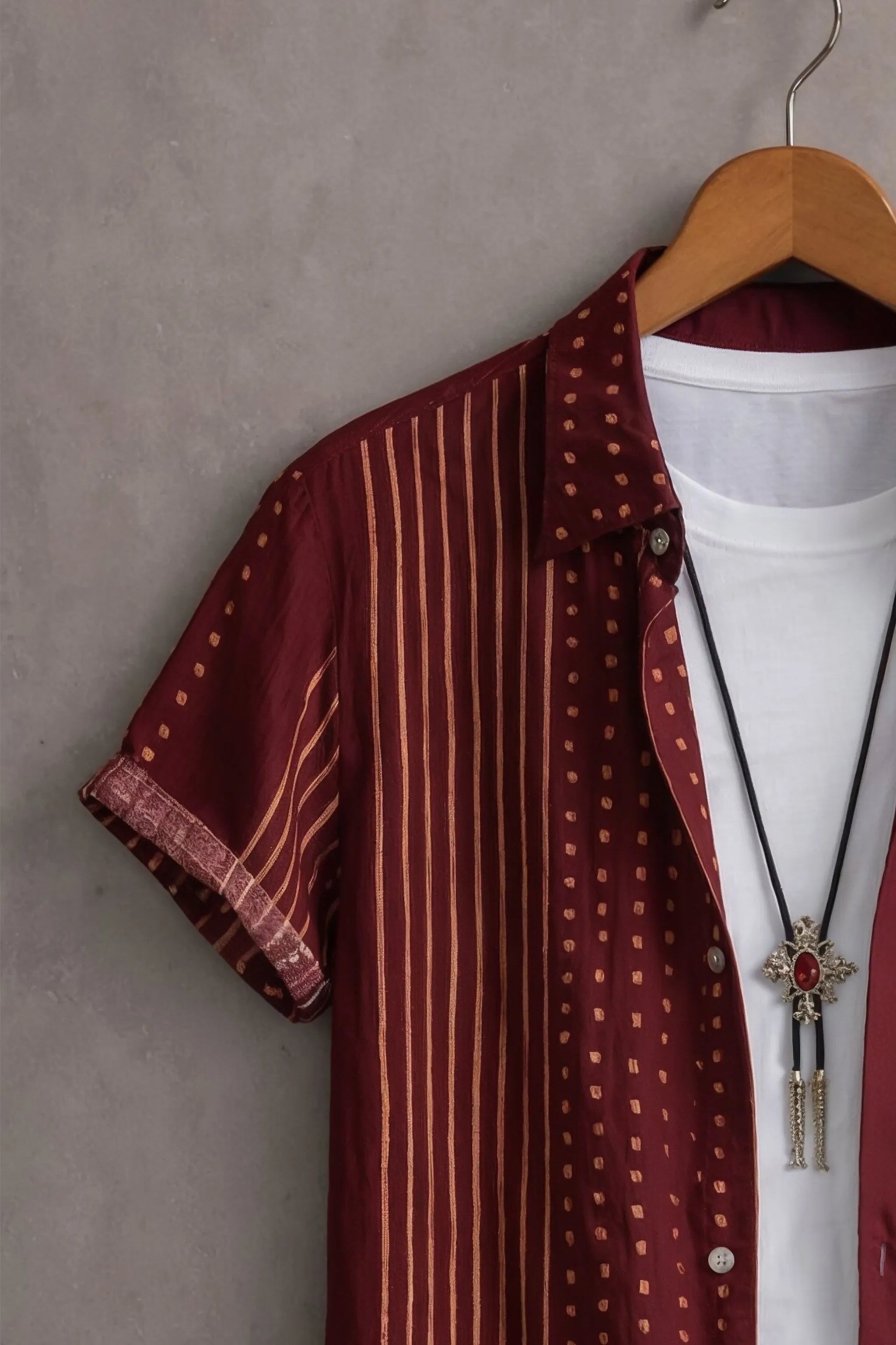 Men’s Maroon Gold Stripe Printed Shirt
