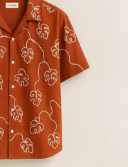 Men’s Terracotta Monstera Print Half Sleeve Shirt GenZ Edition