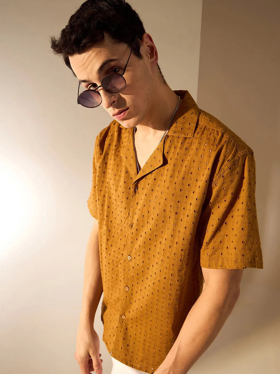 Mustard Orange Sunburn Mirage Shiffli Cut Shirt