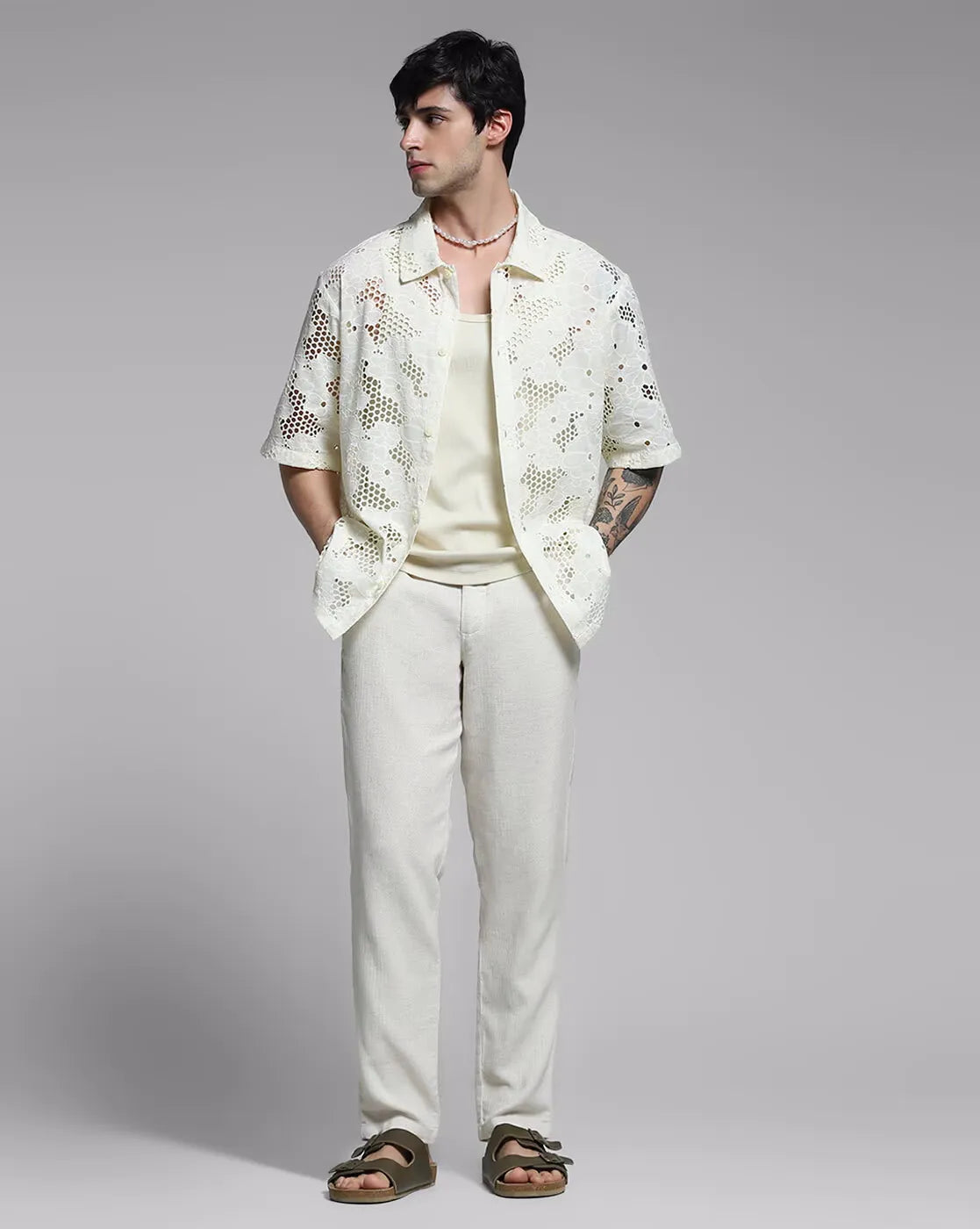 Honeycomb Nest Pattern New Arrival Shiffli Cotton Shirt