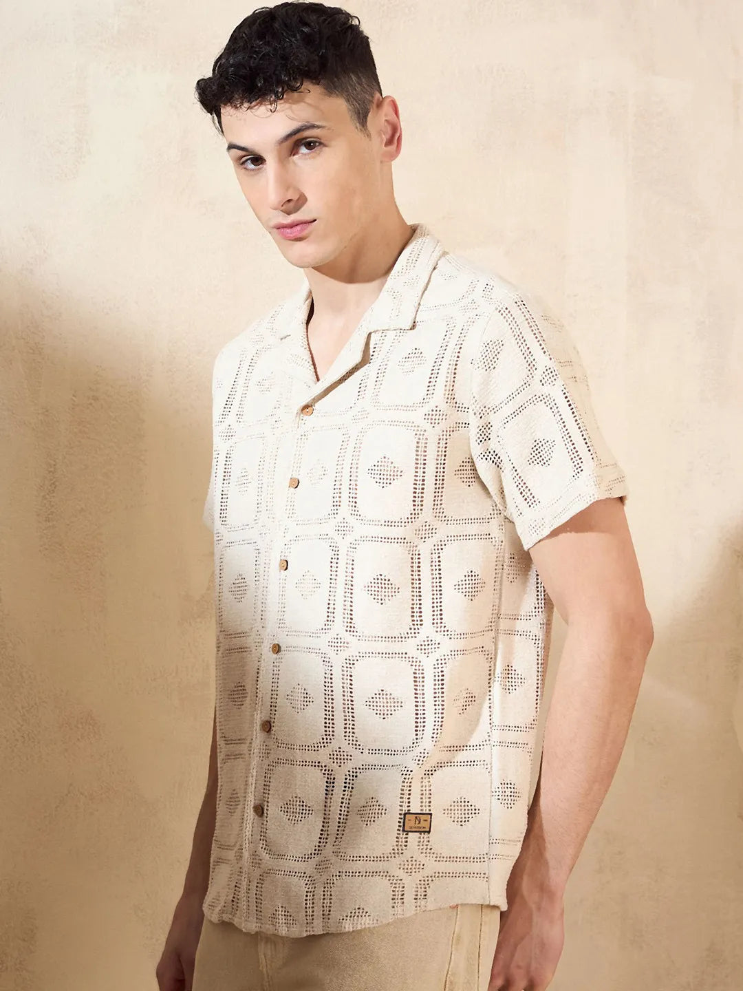 The Dune Mirage Card Pattern Shiffli Cotton Shirt