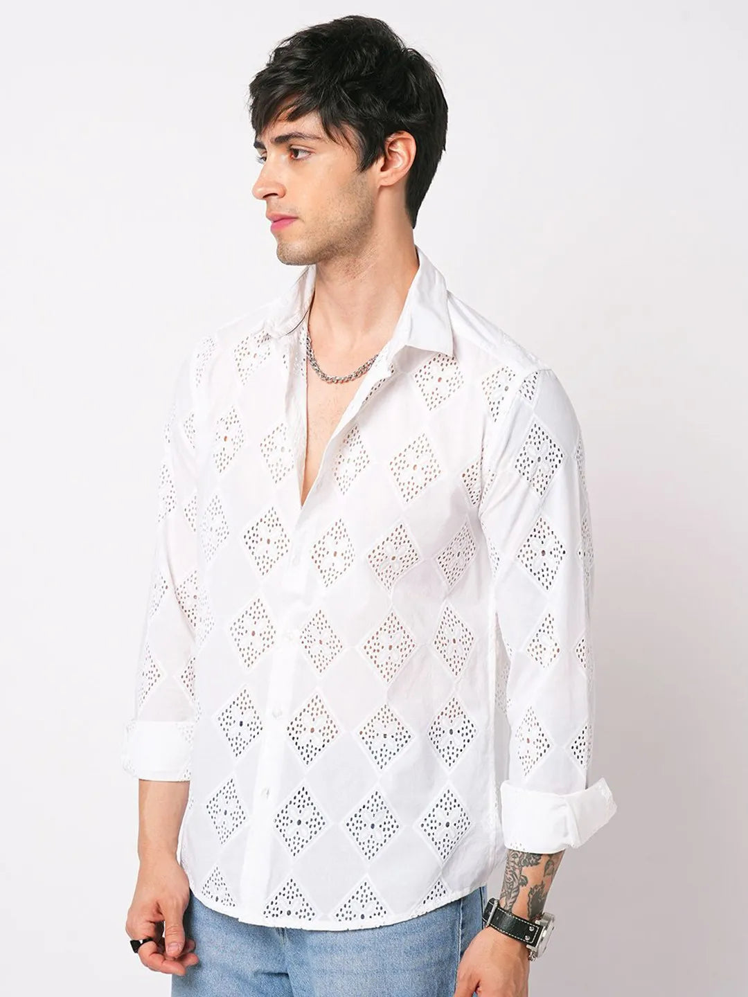 Pearl Horizon Textured Full Sleeve Shiffli Shirt