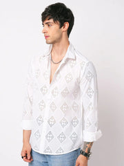 Pearl Horizon Textured Full Sleeve Shiffli Shirt