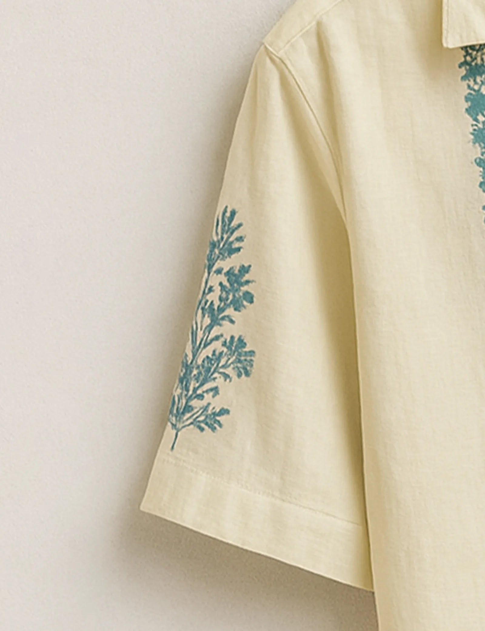 Ivory Base Blue Embroidery Pattern Print Half Sleeve Shirt GenZ Edition