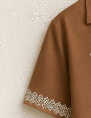 Tribal Lines Brown Embroidery Print Half Sleeve Shirt GenZ Edition