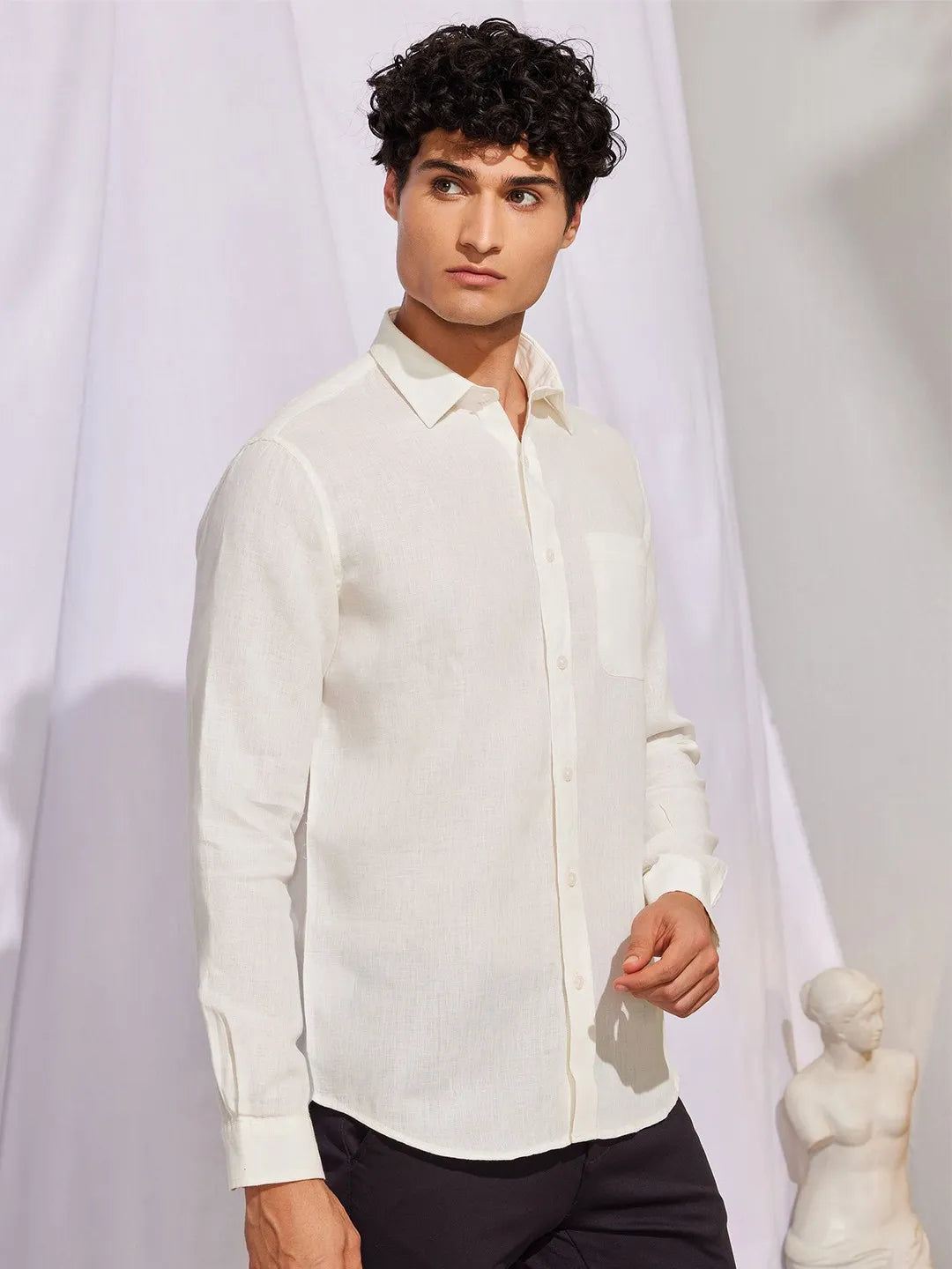 Solid White Premium Cotton Casual Full Sleeve Shirt for Men