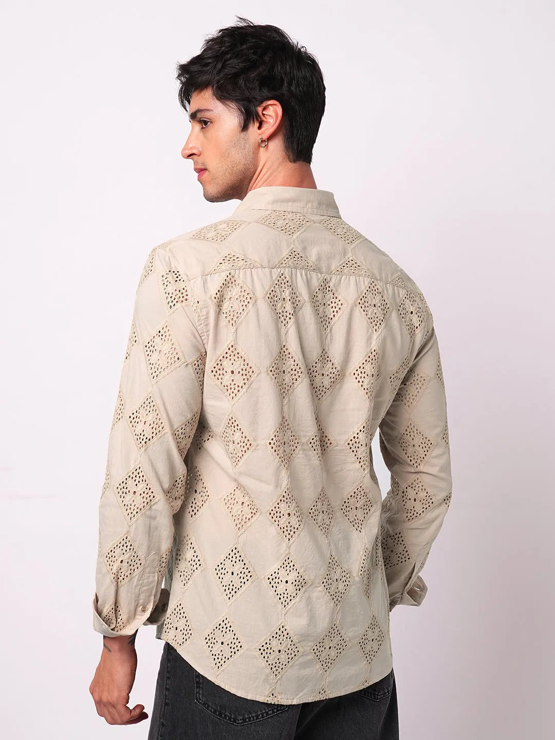 Desert Bloom Diamond Cut Full Sleeve Shiffli Cotton Shirt