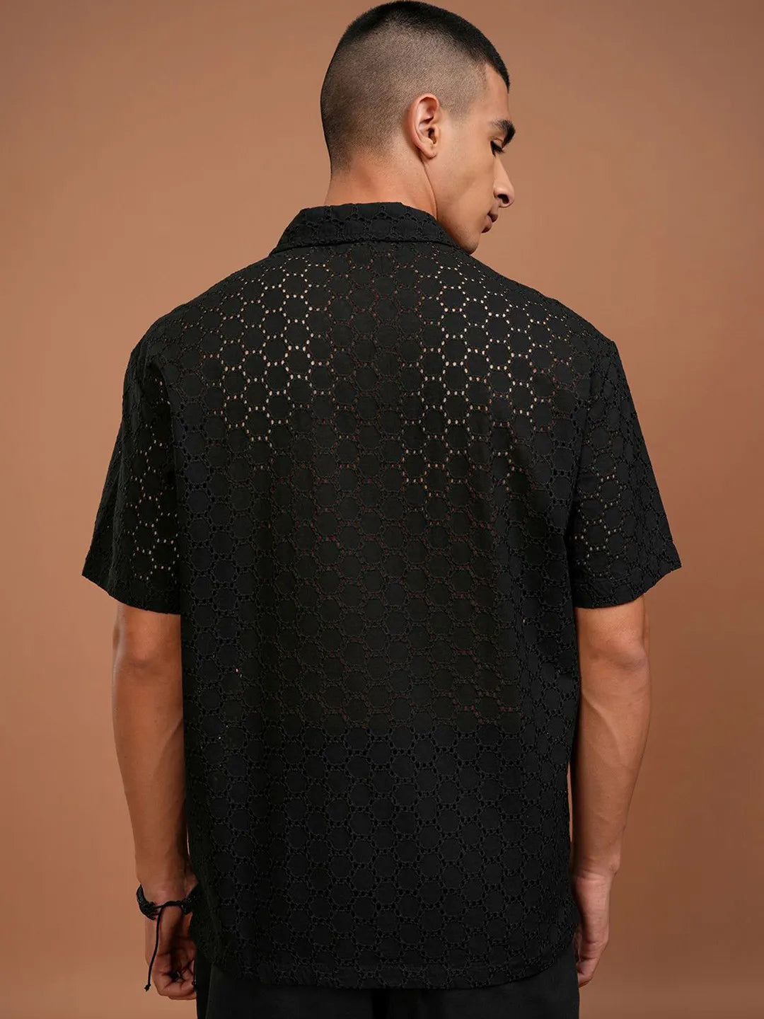 Dam Black Mirage Textured Trending Shiffli Shirt