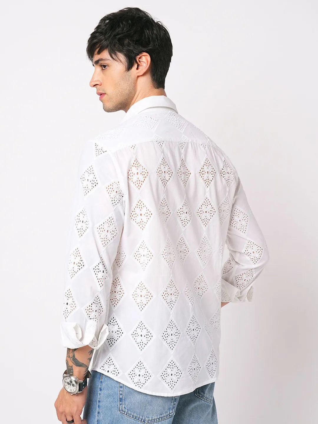 Pearl Horizon Textured Full Sleeve Shiffli Shirt