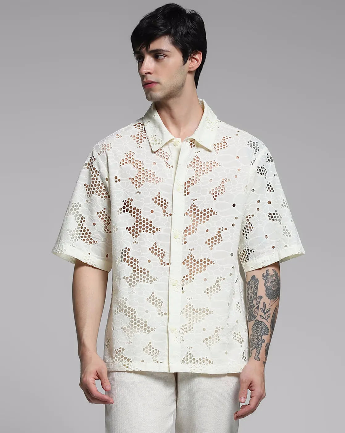 Honeycomb Nest Pattern New Arrival Shiffli Cotton Shirt