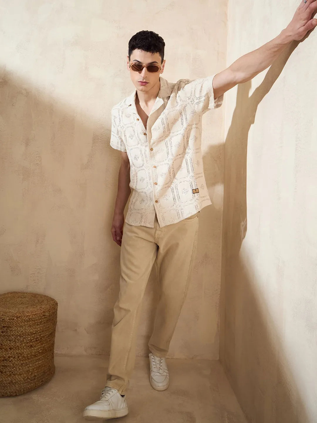 The Dune Mirage Card Pattern Shiffli Cotton Shirt