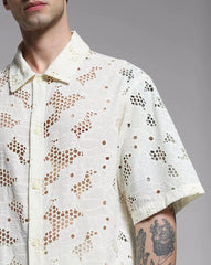 Honeycomb Nest Pattern New Arrival Shiffli Cotton Shirt