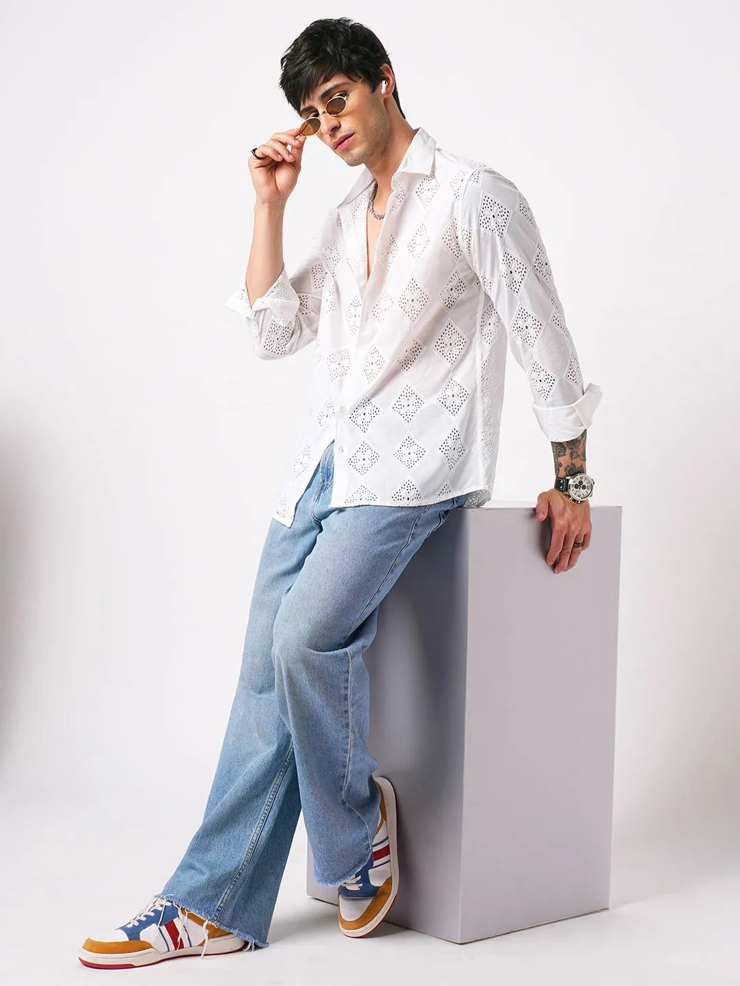 Pearl Horizon Textured Full Sleeve Shiffli Shirt