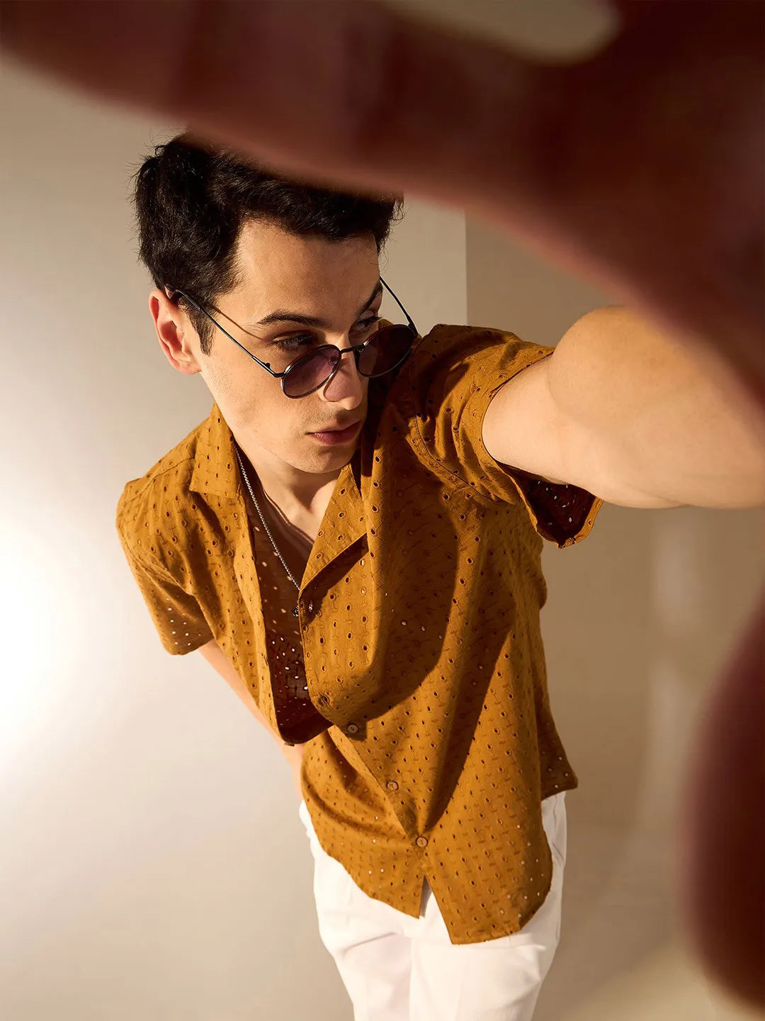 Mustard Orange Sunburn Mirage Shiffli Cut Shirt