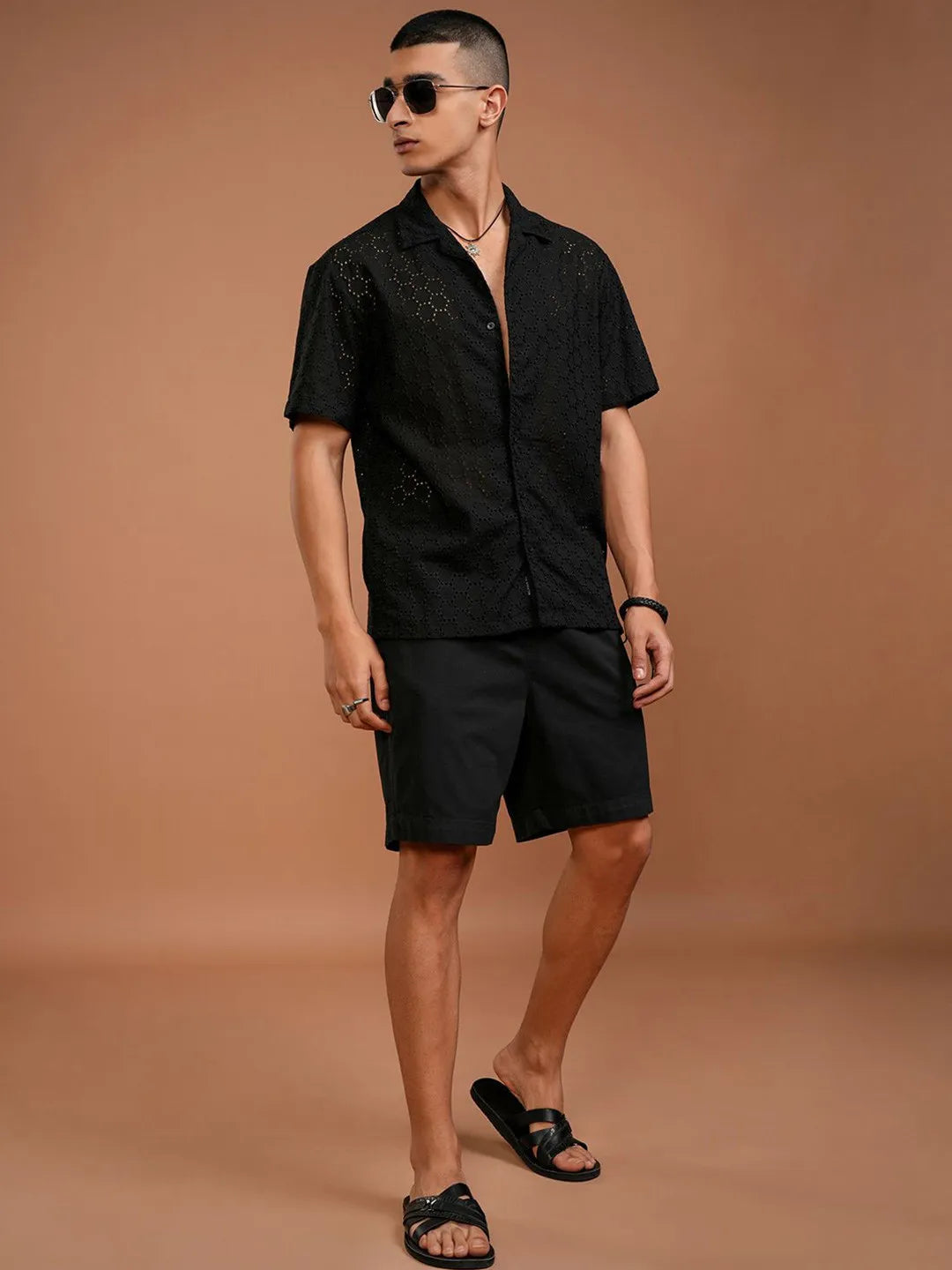 Dam Black Mirage Textured Trending Shiffli Shirt